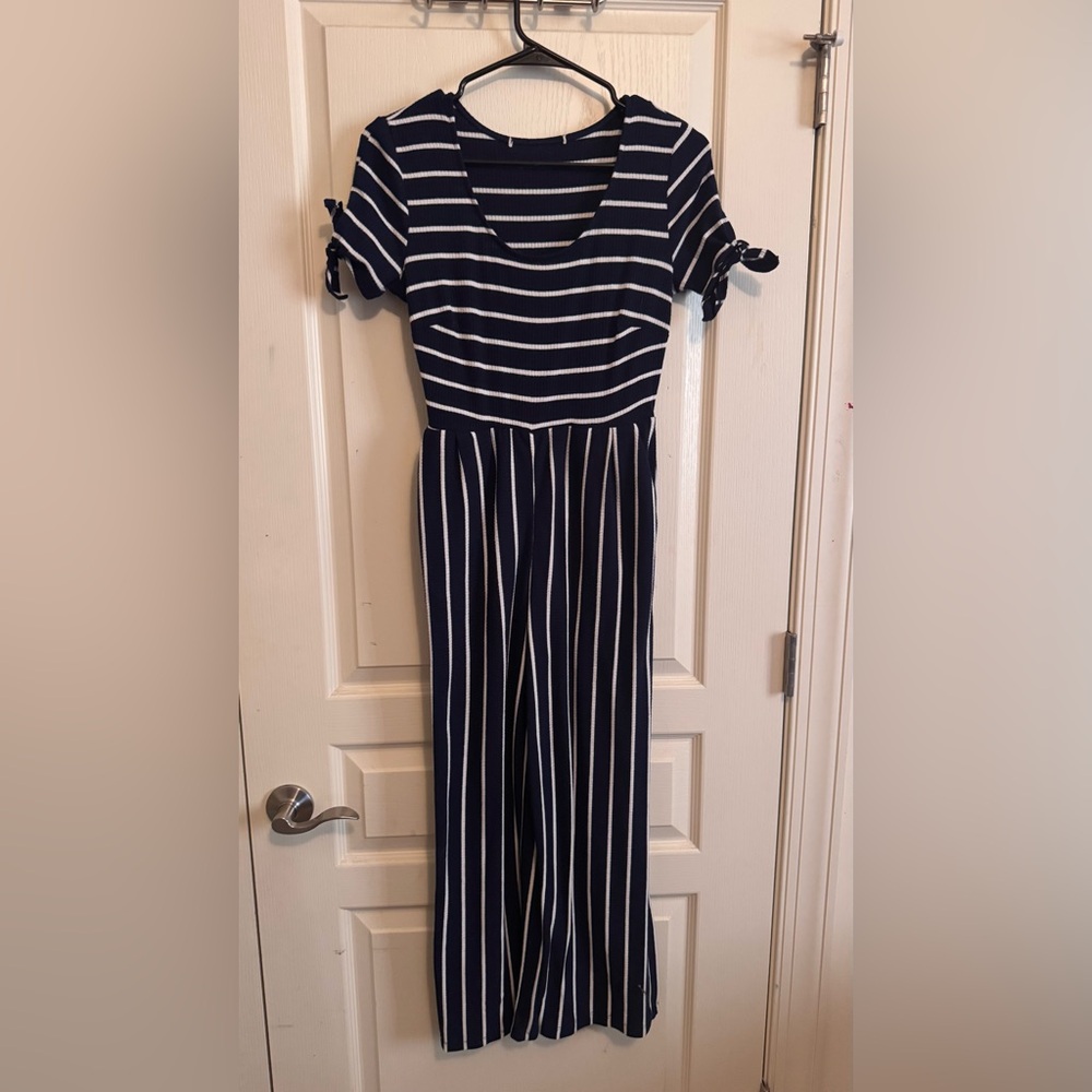 Old Navy Navy and White Striped Jumpsuit